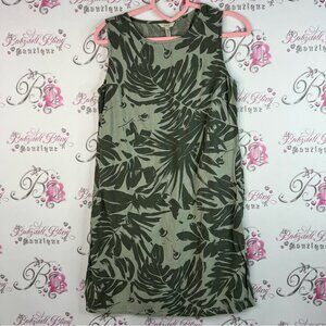 DKR dress linen leafs floral olive Tropical Green Leaf Print Mini Dress
